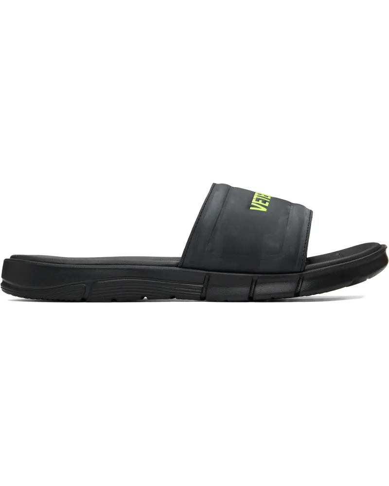 VETEMENTS Black Reebok Edition Logo Pool Slides Black