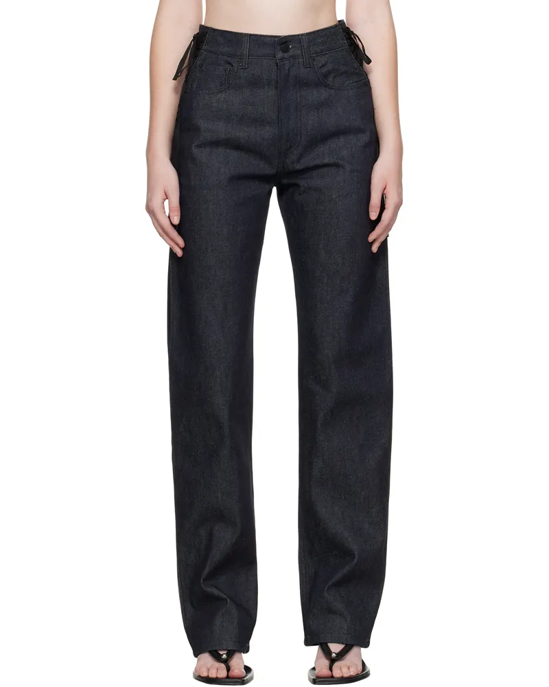 Thierry Mugler Indigo Laced-Up Straight Jeans Rd600