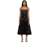 Black Straight Neck Midi Dress