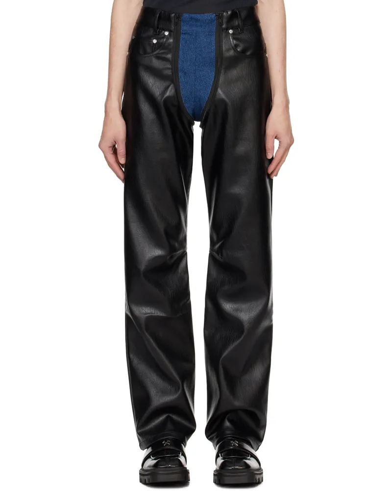 GmbH Black & Blue Lata Faux-Leather Denim Jeans Black