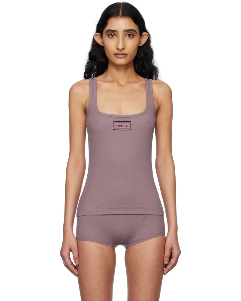 Versace Purple 90s Vintage Logo Ribbed Tank Top 1lh90-dusty