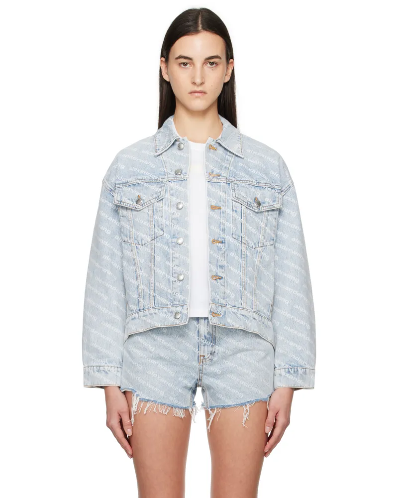 Alexander Wang Blue Falling Back Logo Denim Jacket Pebble