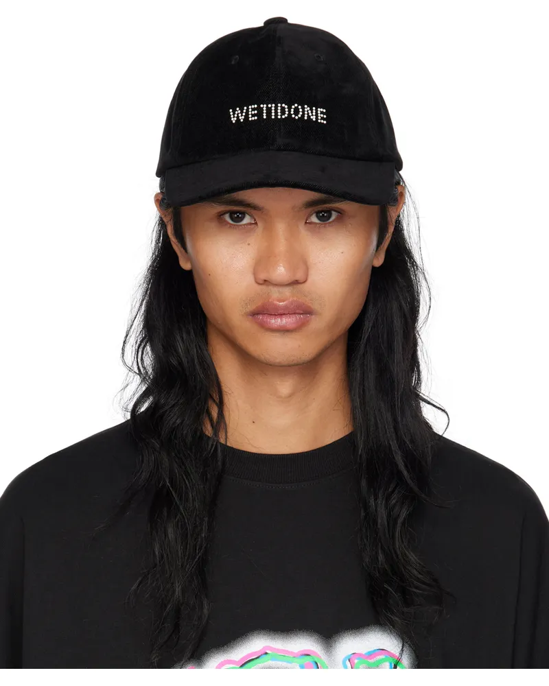 WE 11 DONE Black Flocked Denim Cap Black