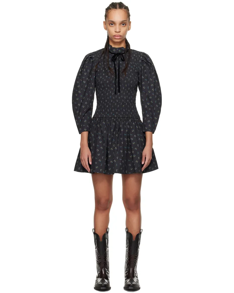 Ganni Black Printed Smock Minidress 252