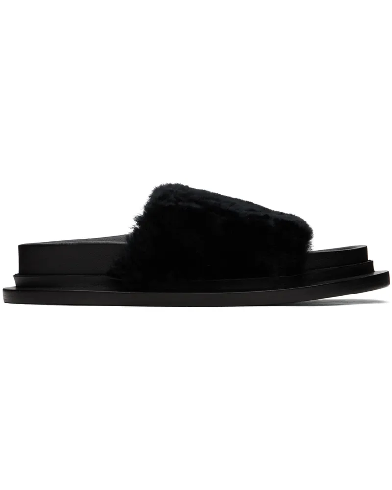 Jil Sander Black Shearling Slides 001