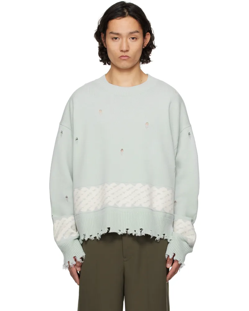 Feng Chen Wang Green Yu Zu Xie Ripped Jacquard Sweater Pale