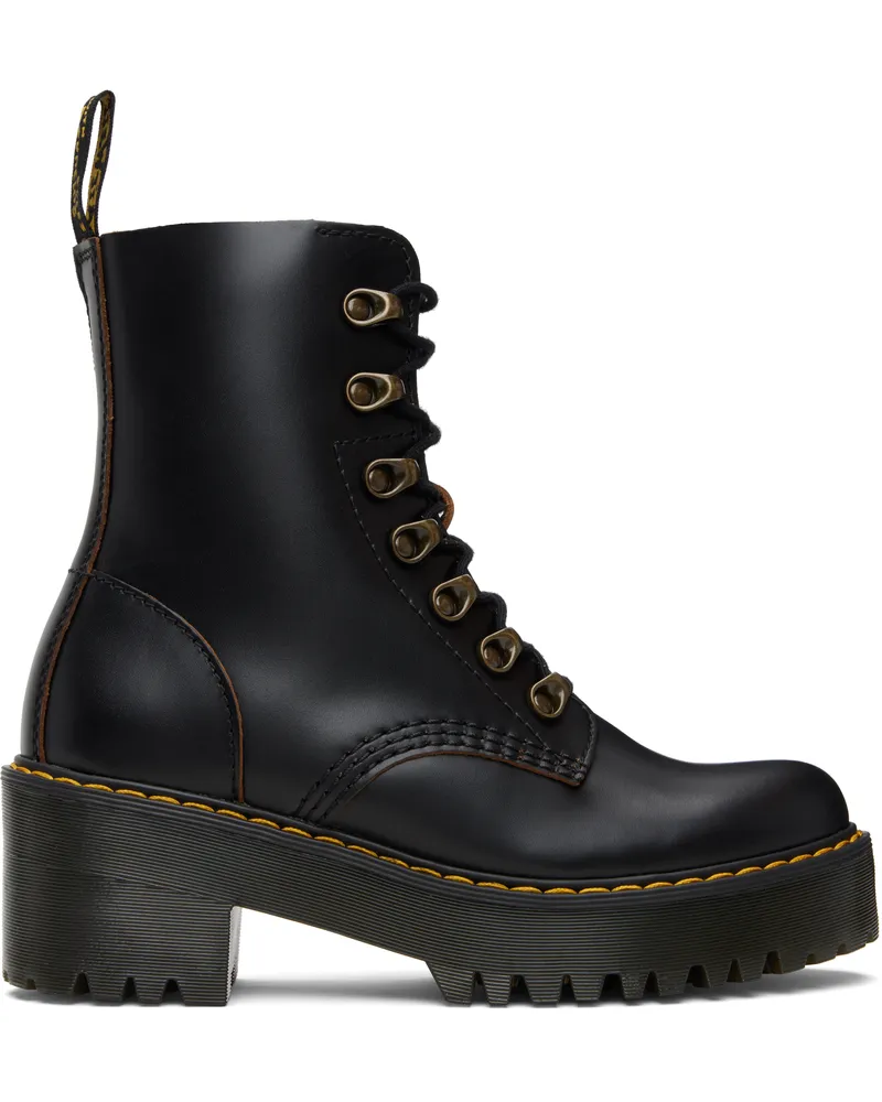 Dr.Martens Black Leona Vintage Smooth Leather Heeled Boots Black