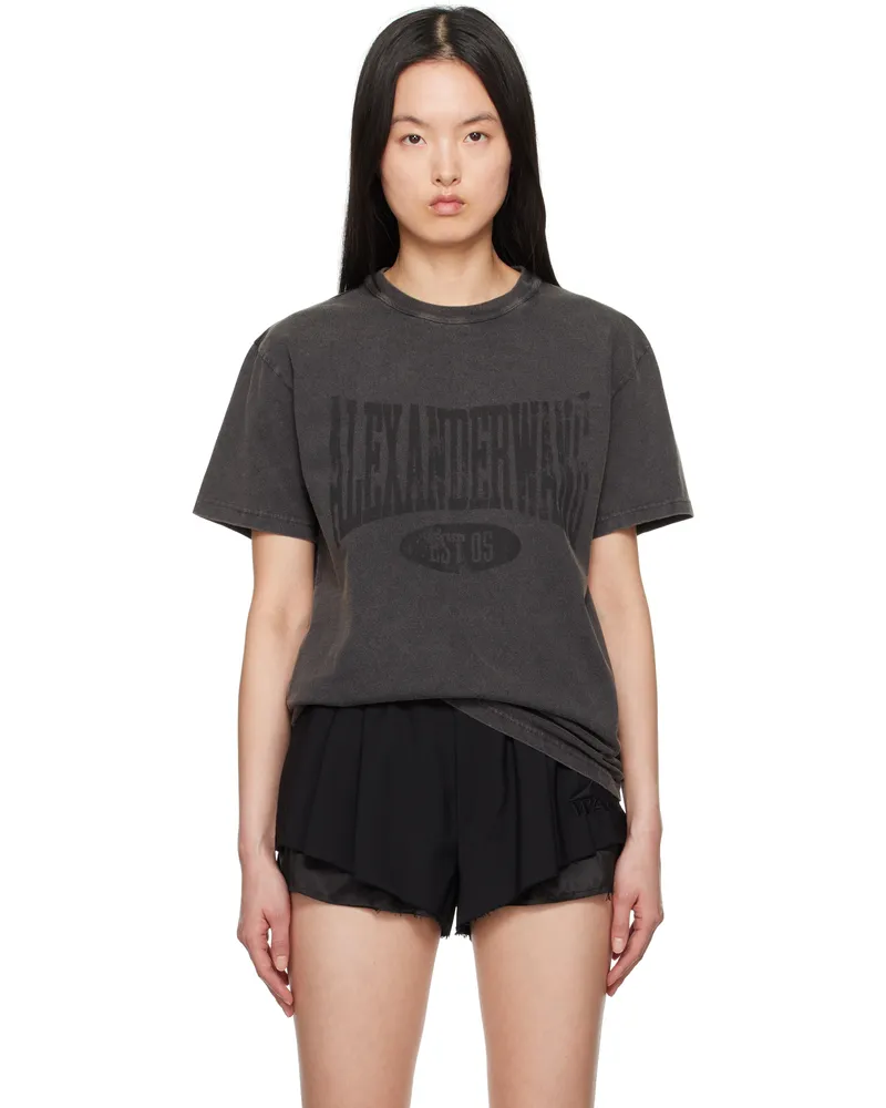 Alexander Wang Black Distressed Logo T-shirt Faded