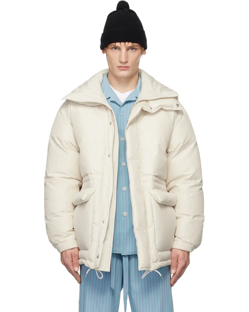 TEKLA SSENSE Exclusive White AURALEE Edition Stripe Down Jacket Snow