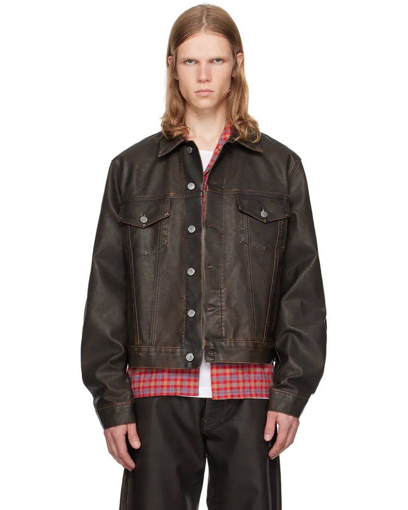 Sunflower Brown Distressed Faux-Leather Jacket 170