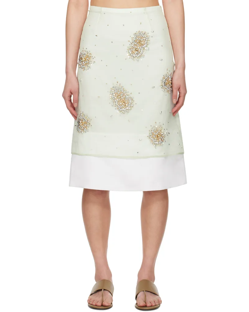 Wales Bonner Green Triumph Embroidered Midi Skirt Light