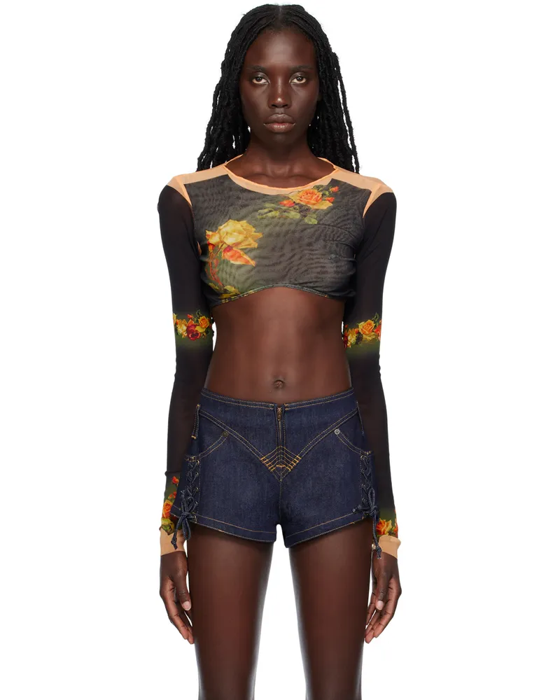 Jean Paul Gaultier Black & Orange 'The Fleurs Petit Grand' T-Shirt 6800-beige