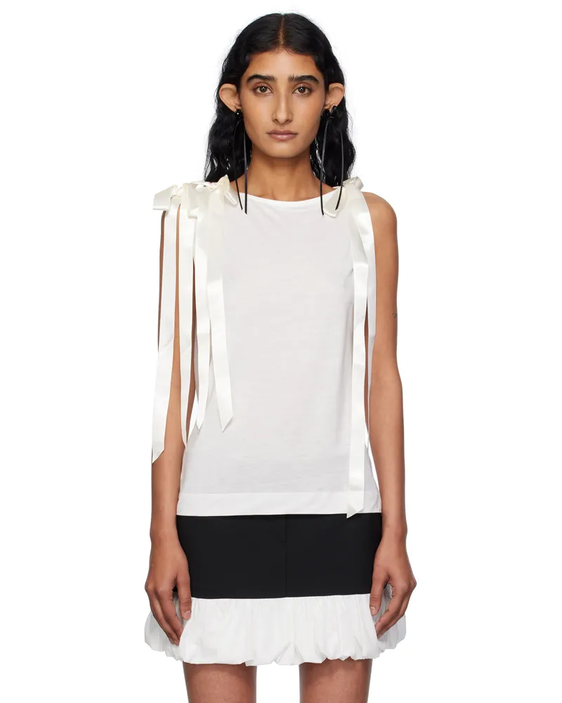 Simone Rocha Off-White Bow Ribbon Tail Tank Top Ivory