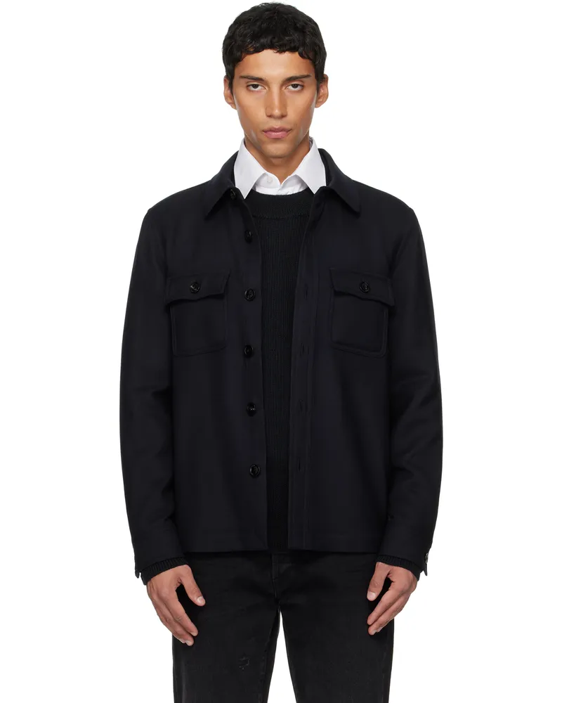 Tom Ford Navy Light Wool Chest Pocket Outershirt Hb825navy
