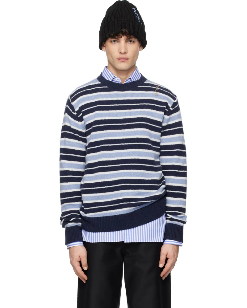 Marni Blue & White Iconic Stripe Cashmere Blend Sweater Stb26