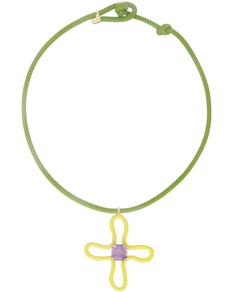 Bea Bongiasca Yellow & Green Pop Choker & Lucky Flower Pendant Necklace Yellow