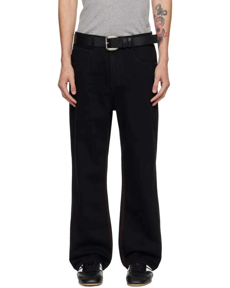 Fax Copy Express Black Red Stitch Jeans Black