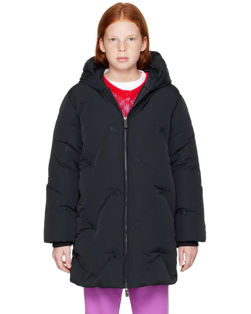 Burberry Kids Black Embroidered Logo Down Jacket Black