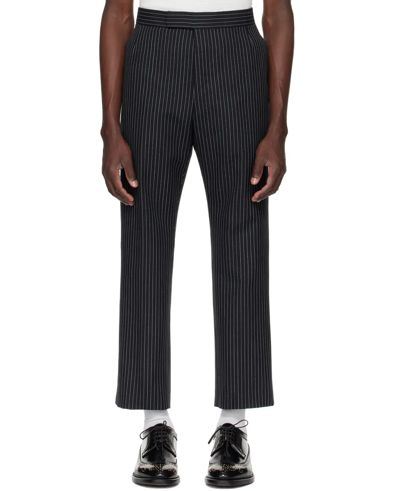 Thom Browne Navy Pinstripe High Twist Wool Backstrap Trousers 415navy