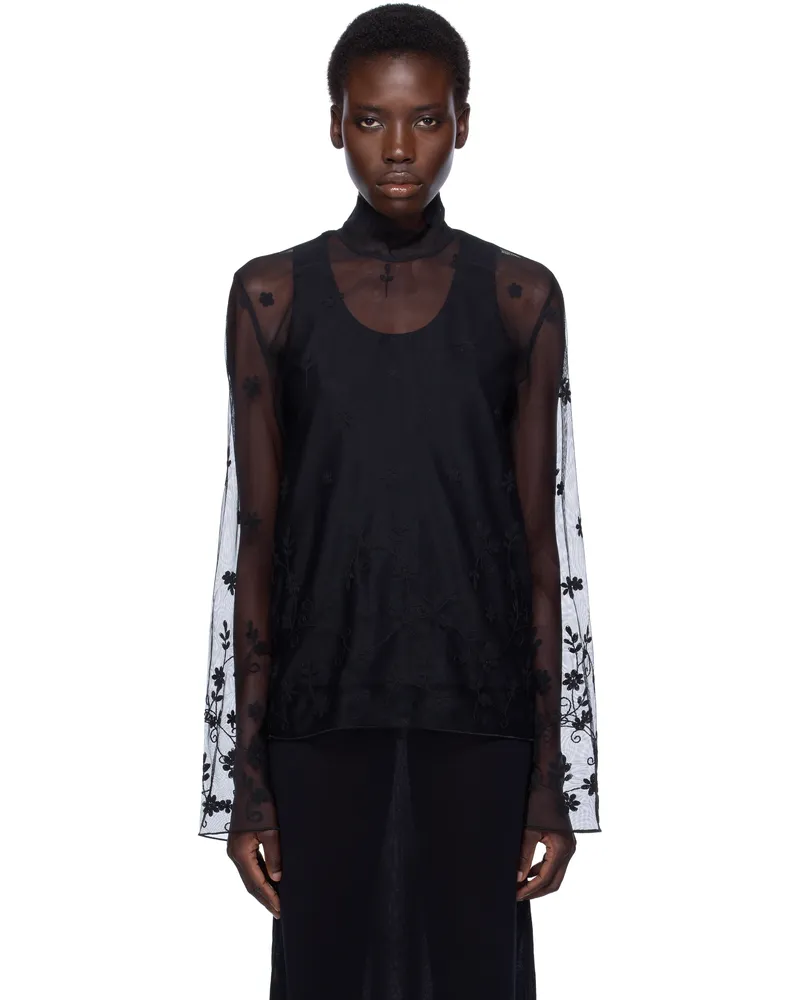 Totême Black Floral Tulle Blouse Black
