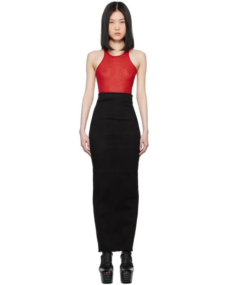 Rick Owens Black Lido Dirt Pillar Denim Maxi Skirt 09