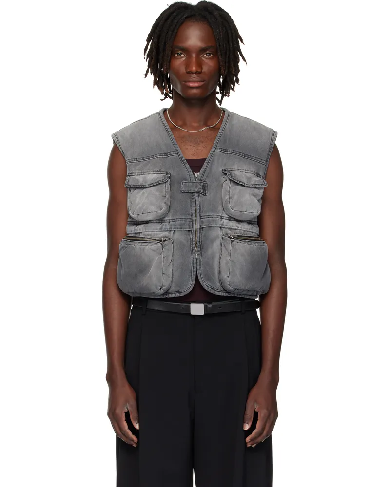 LU'U DAN Gray Wadded Denim Cargo Vest Outcast