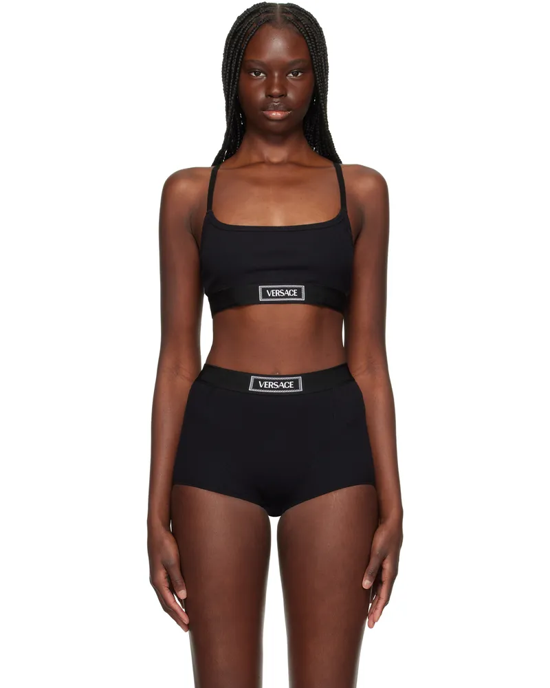 Versace Black Bio Cotton Rib Bra 1b000-black