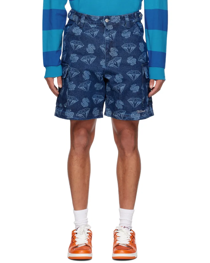 Billionaire Boys Club Blue Printed Denim Shorts Indigo