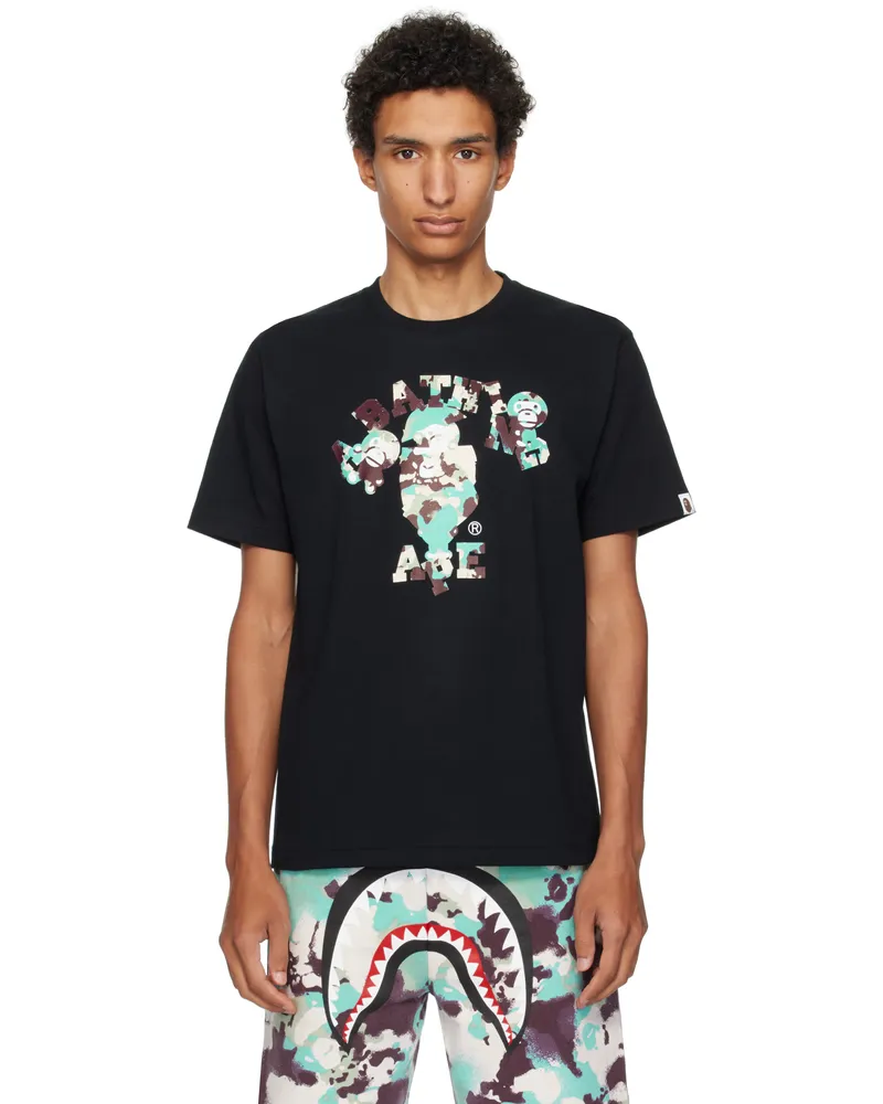 BAPE Black Map Camo College Milo T-shirt Bkn-