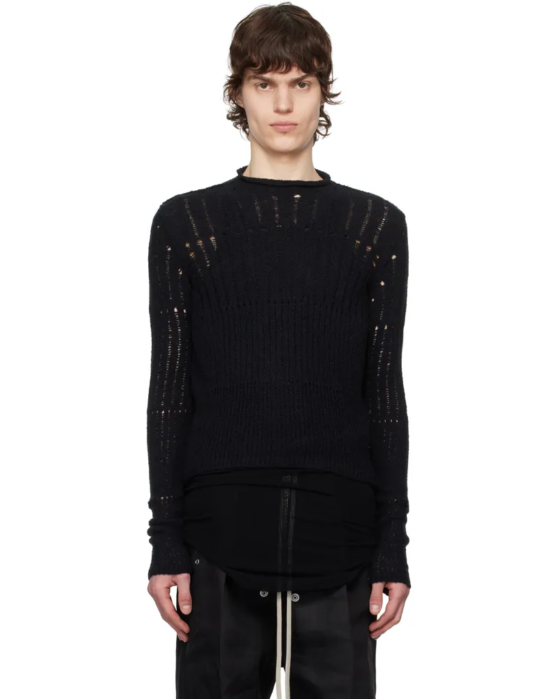 Rick Owens Black Hollywood Cropped Biker Round Neck Sweater 09