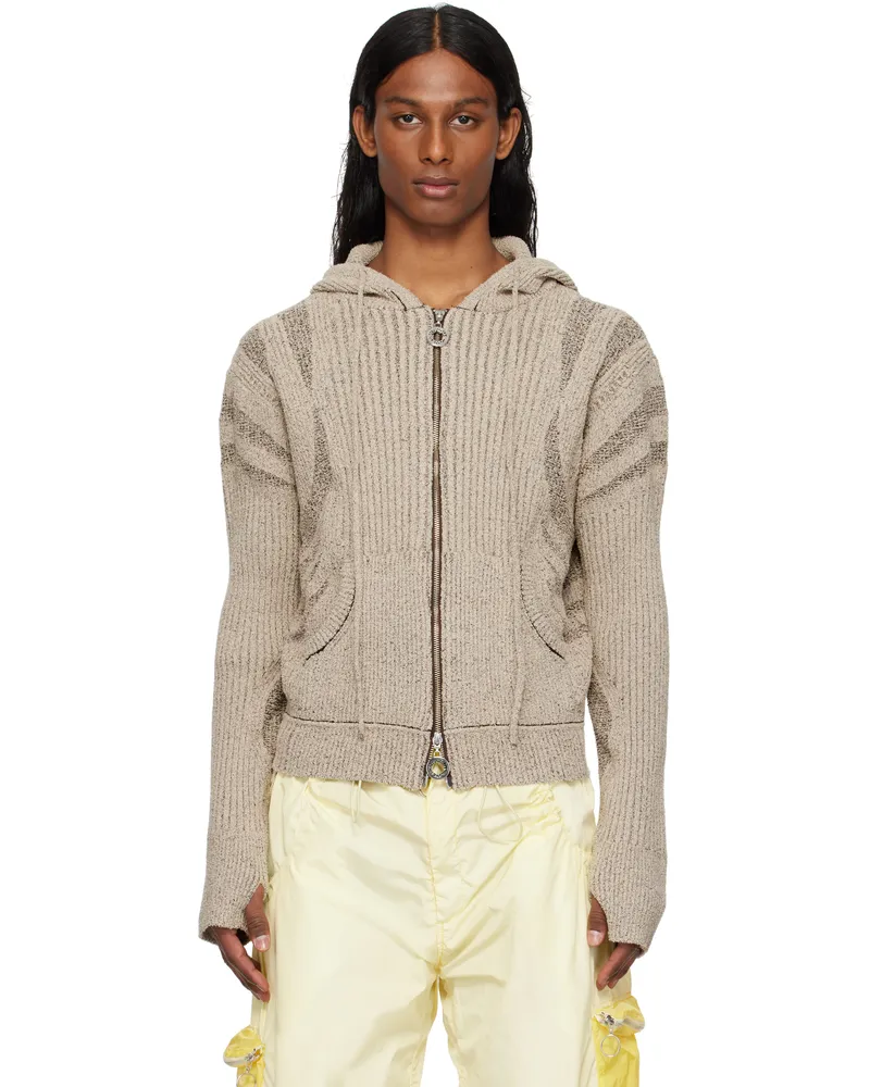 Charlie Constantinou Beige & Brown Knit Zip Hoodie Beige