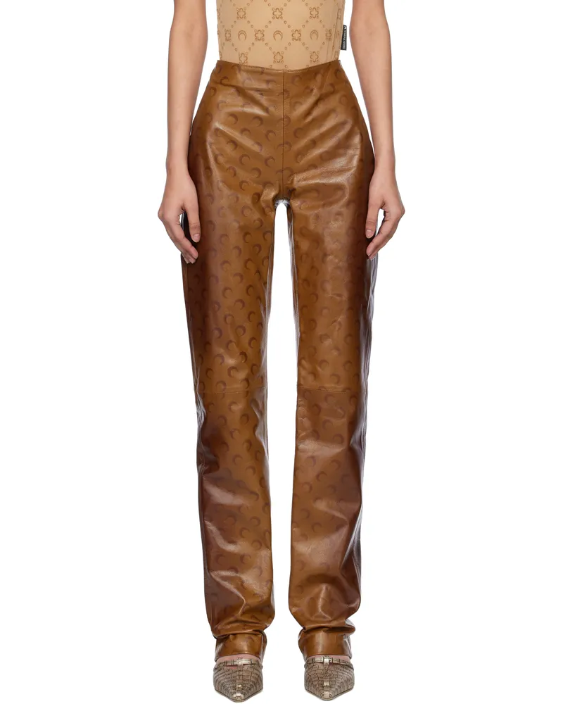Marine Serre Brown Moon Airbrushed Leather Pants Br10