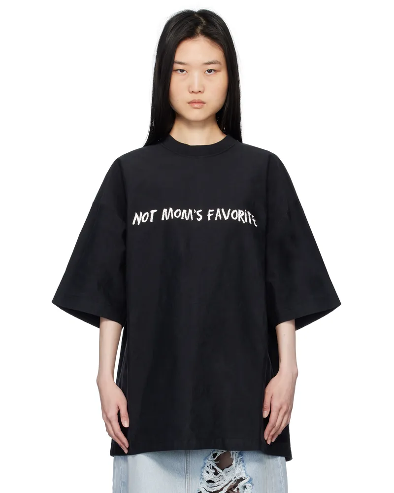 VETEMENTS Black Metalized Wrinkled 'Not Mom's Favourite' T-shirt Black
