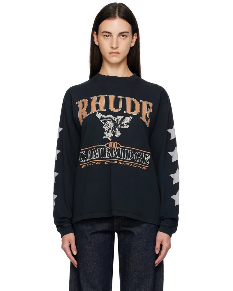 RHUDE Black 'Cambridge State Champs' LS T-shirt 0027