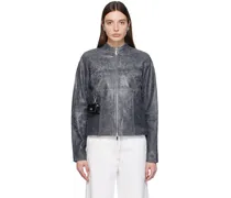 Navy Daria Leather Jacket