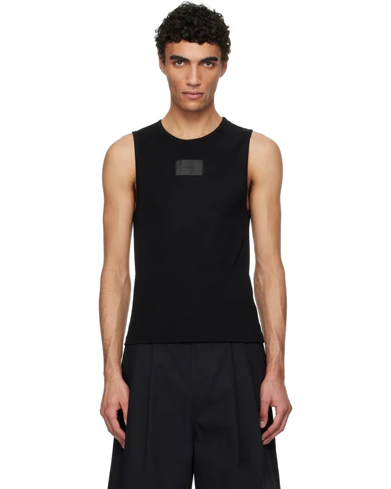 AMOMENTO Black Round Neck Sleeveless Tank Top Black