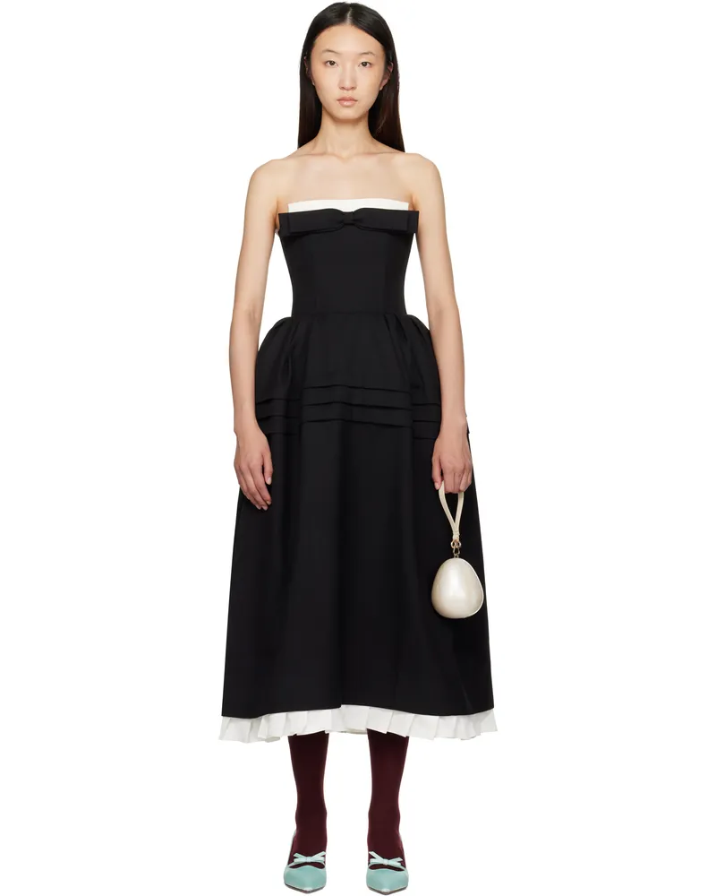 SHUSHU/TONG Black Tuck Flower Bud Midi Dress Ba100