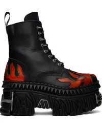 VETEMENTS Black New Rock Edition Flame Combat Boots Black