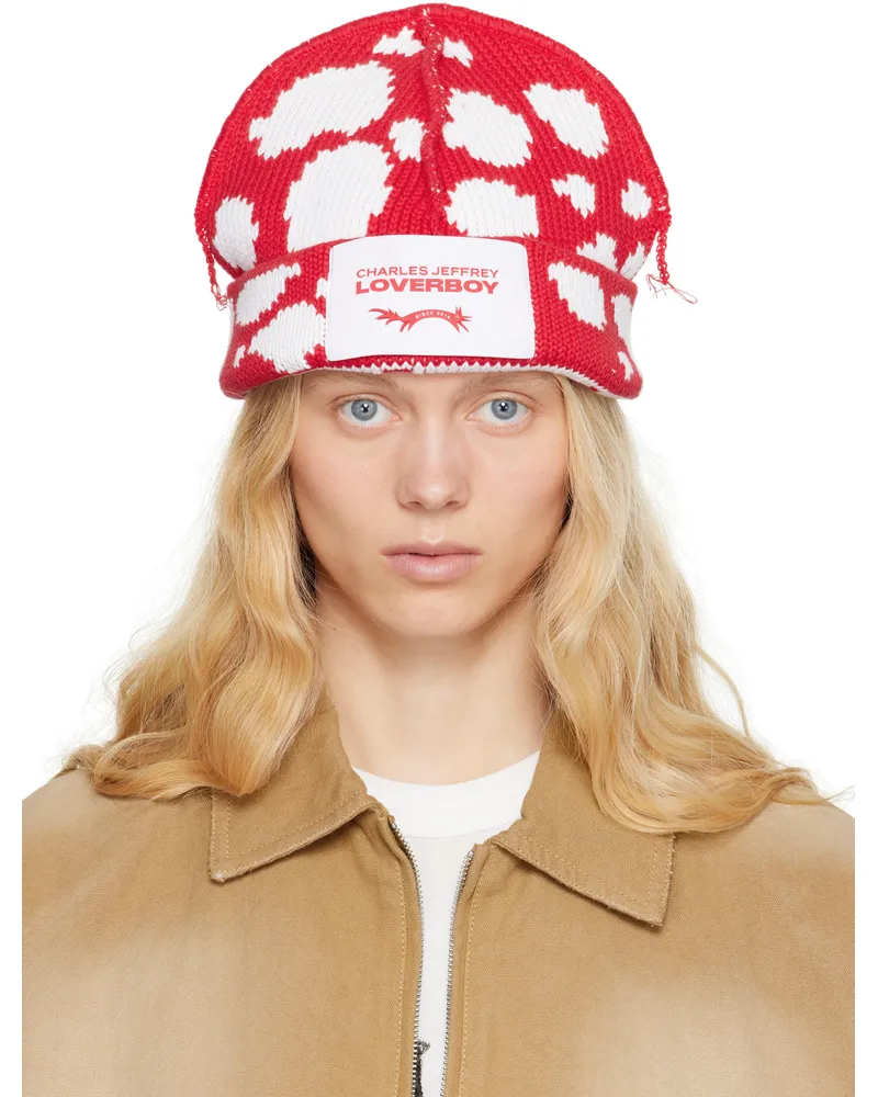 Charles Jeffrey Loverboy Red & White Loverboy Beanie Red