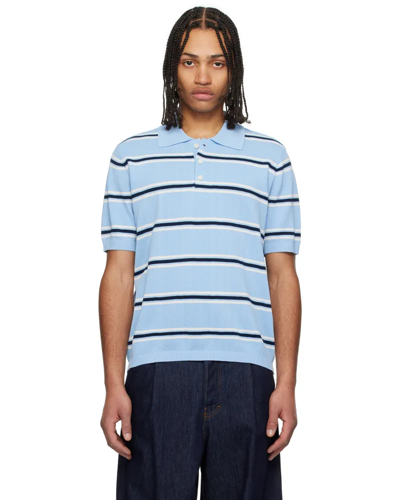 Dunst Blue Striped Knit Polo Skyblue