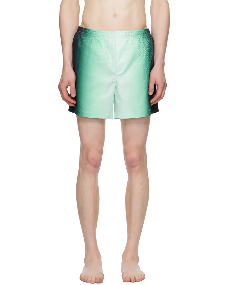 Casablanca Paris Green & Black Gradient Monogram Jacquard Swim Shorts Gradient
