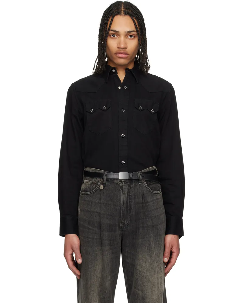 RRL Black Slim Fit Denim Western Shirt Black