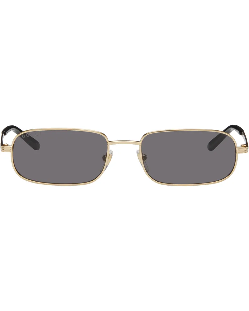 Gucci Gold Rectangular Sunglasses Gold-gold-grey