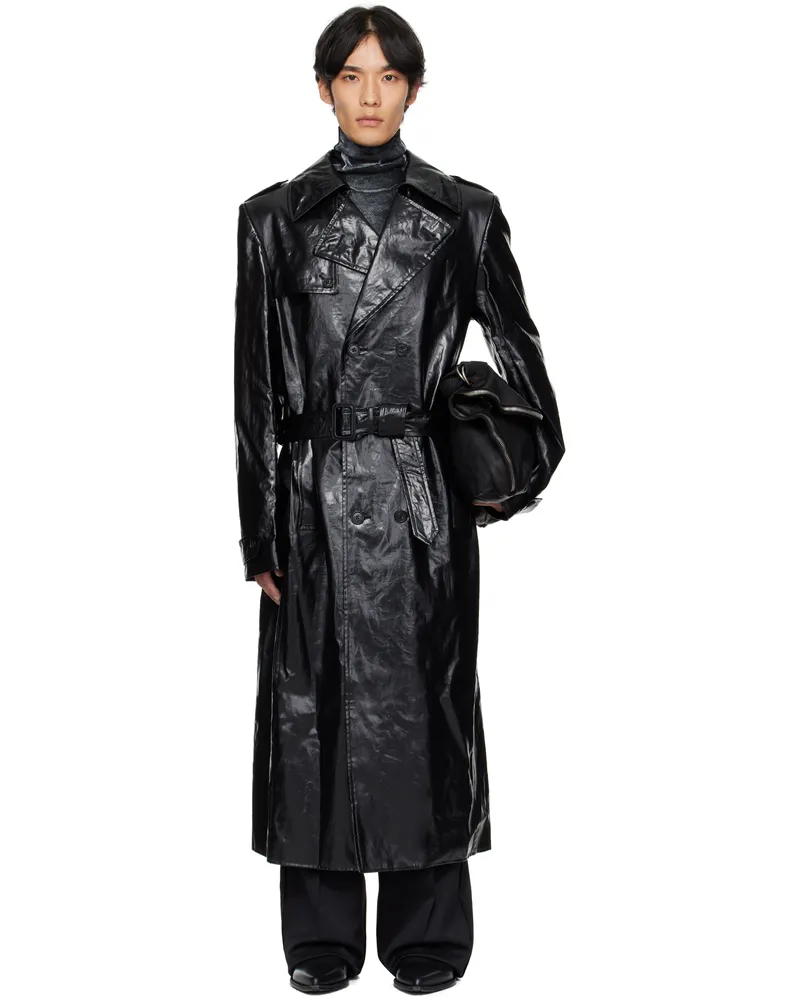 Maison Margiela Black Shiny Coated Linen Coat 900