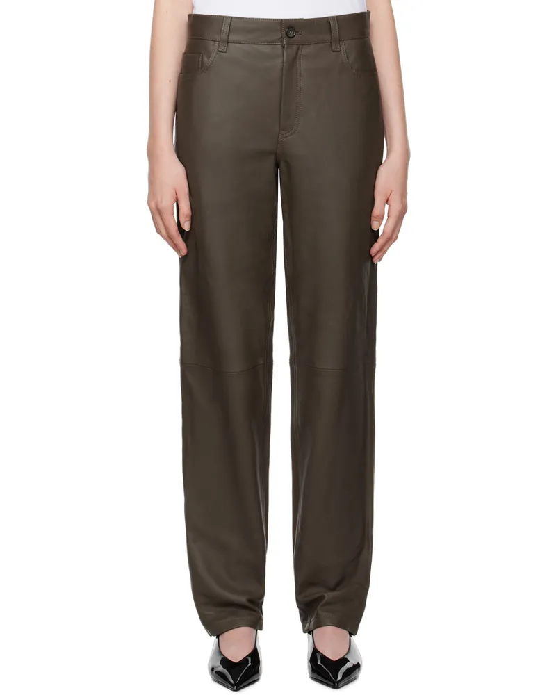 Totême Brown Five-Pocket Leather Pants Bark