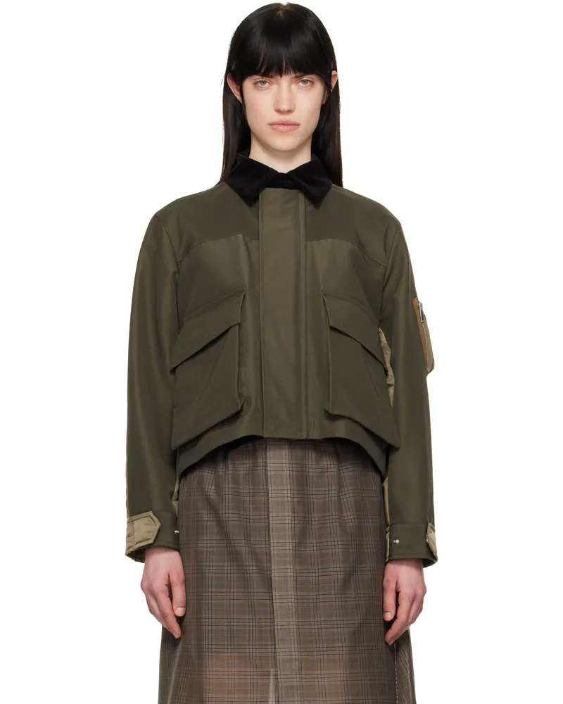 Sacai Khaki Grosgrain & Nylon Twill Jacket 515