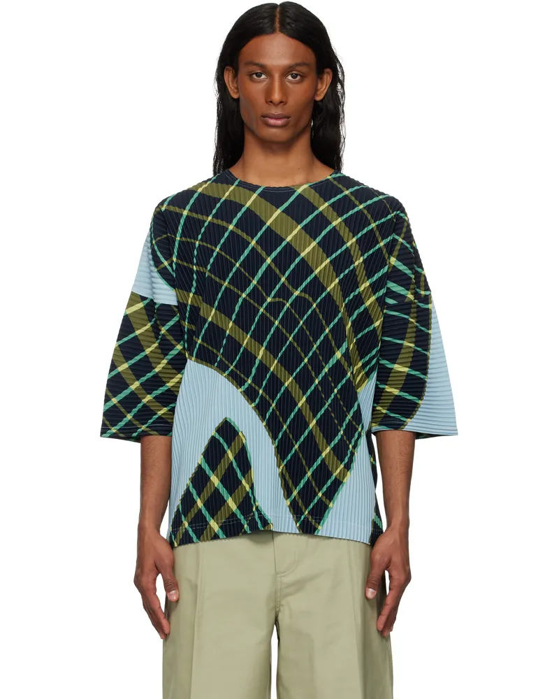 Issey Miyake Blue & Green Windswept Plaid T-shirt 77-blue
