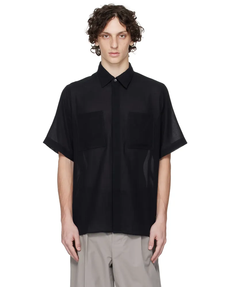 AMI Paris Navy Cotton Short Sleeve Shirt 4011