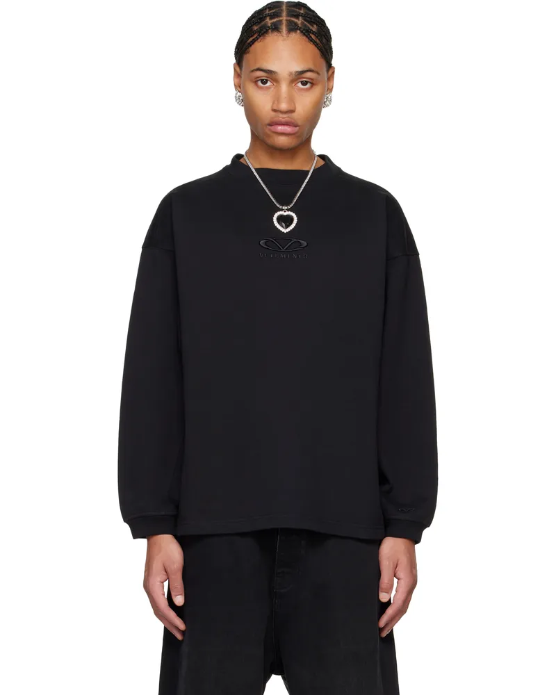 VETEMENTS Black Oval Logo Cropped Crewneck Sweater Black
