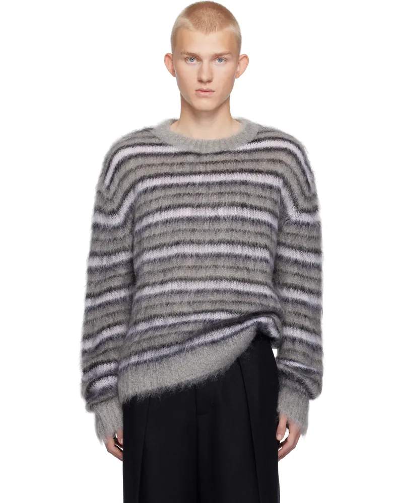 Marni Gray Fuzzy Wuzzy Striped Sweater Rgn42